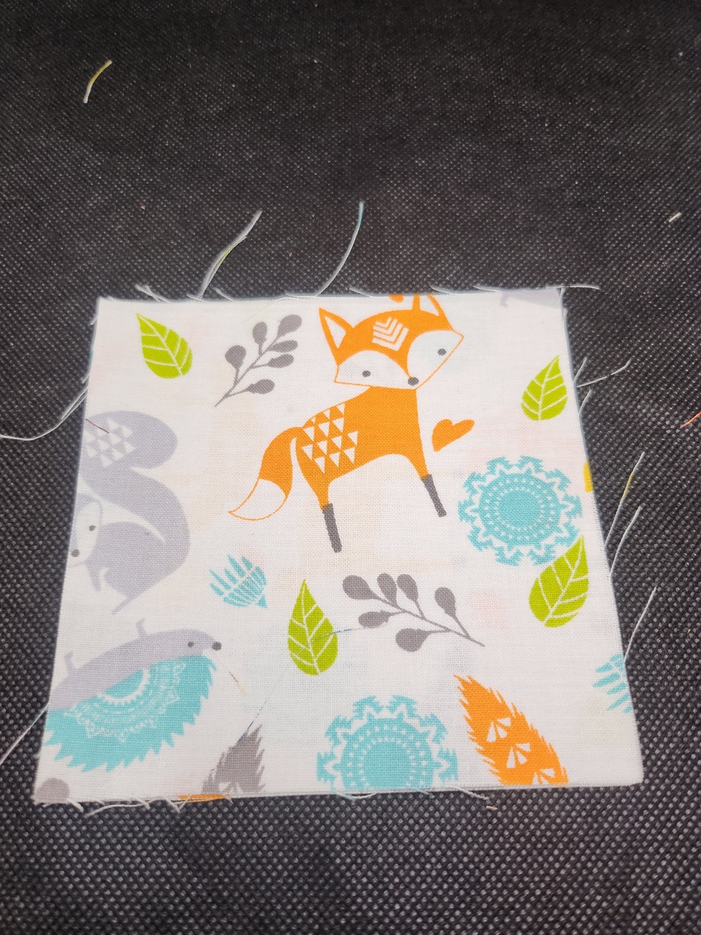Fox Print Cotton Fabric Square in Orange, Teal, Lime